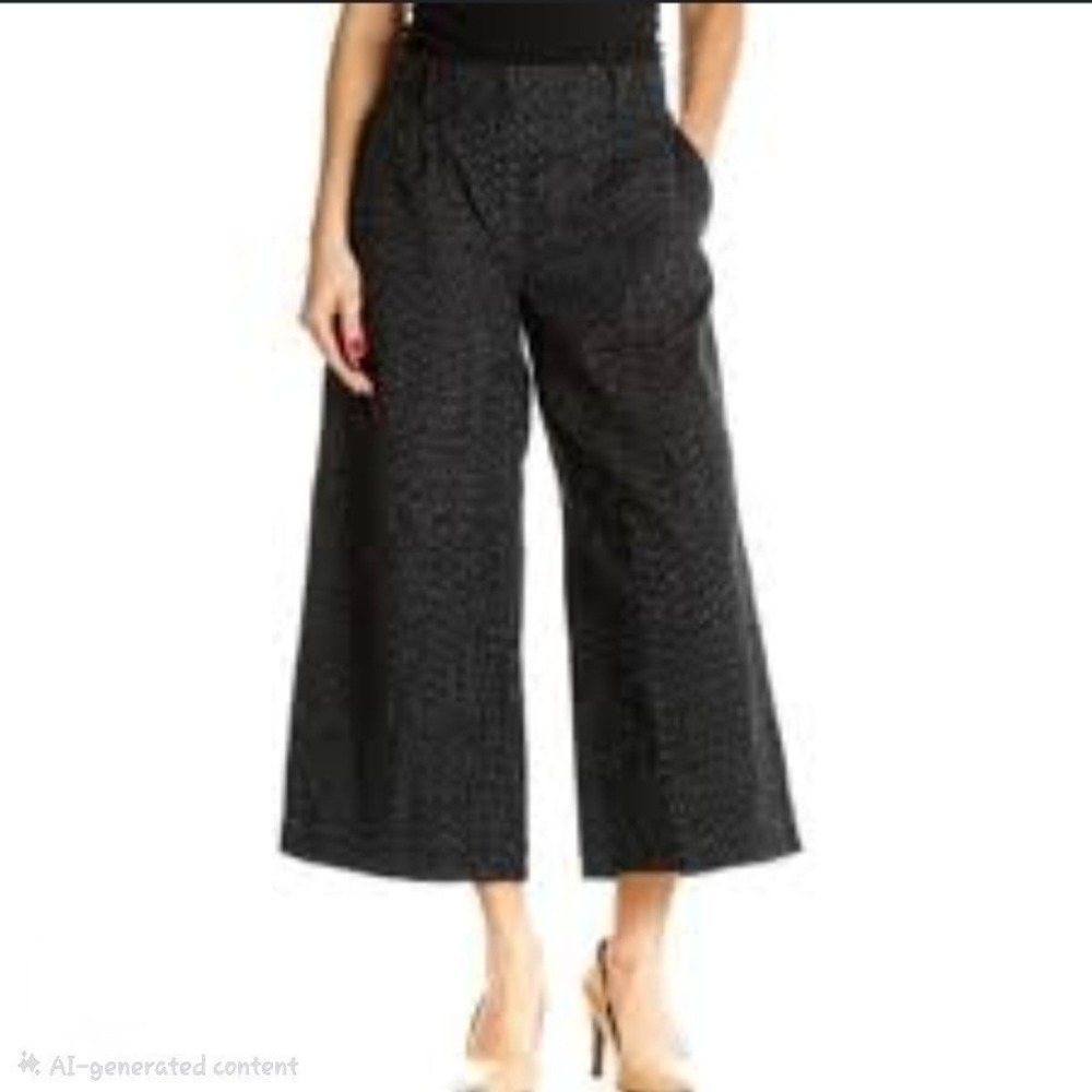 Eileen Fisher Women's Organic Pleated Cropped Wide Leg Pants Culotte Size M